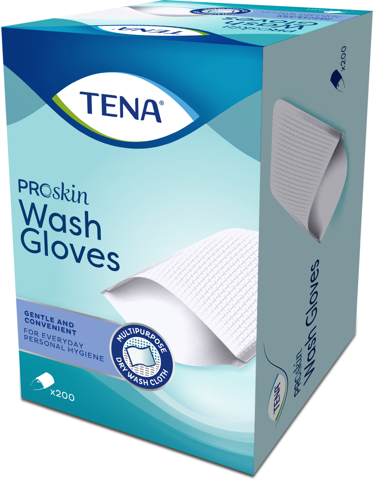 TENA Wash Gloves ProSkin non plastifiés - gants de toilette - carton de 6 boites de 200